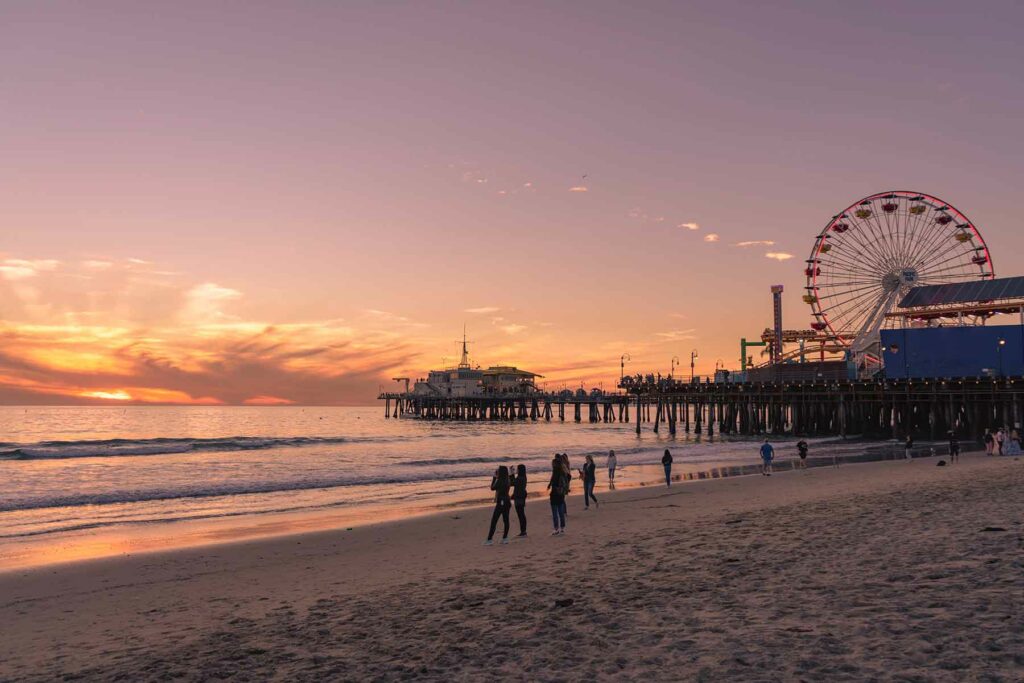 Santa Monica Pier at sunset, one of the best places to propose in the U.S.
