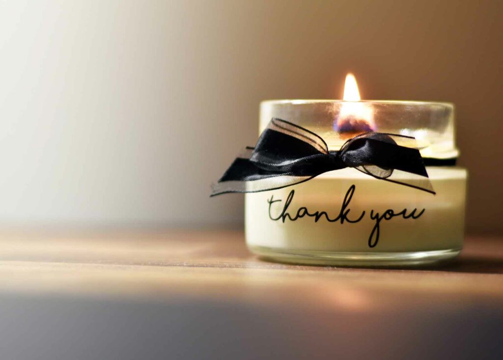 Engagement party favor: thank you candle
