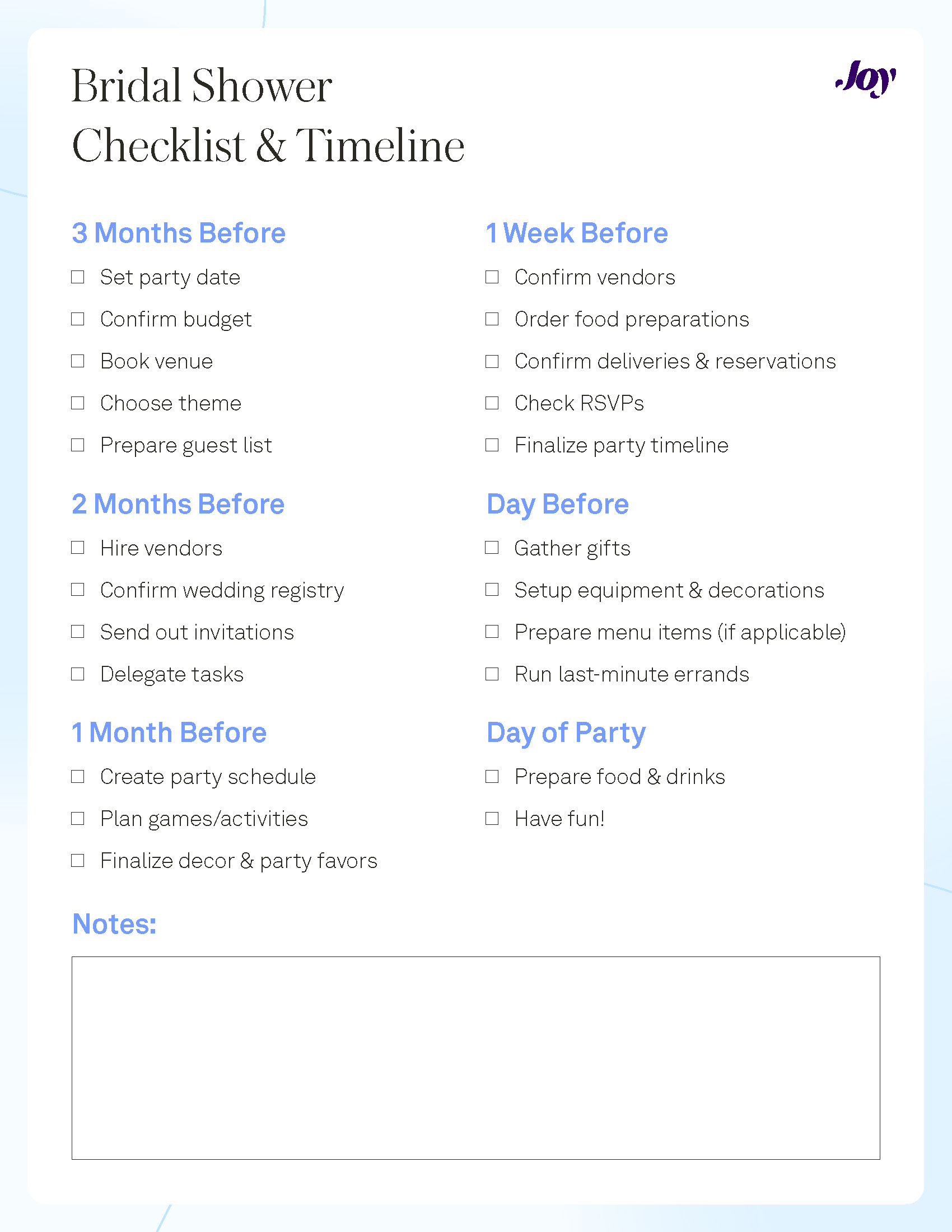 The Essential Bridal Shower Checklist to Plan the Perfect Party - Joy