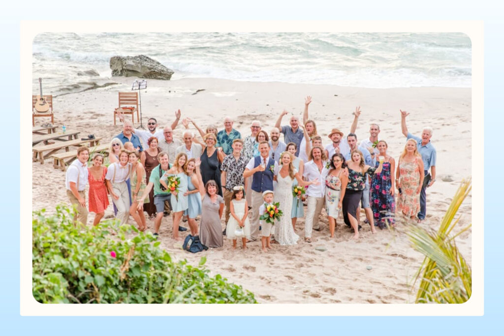 group wedding photo at beach destination