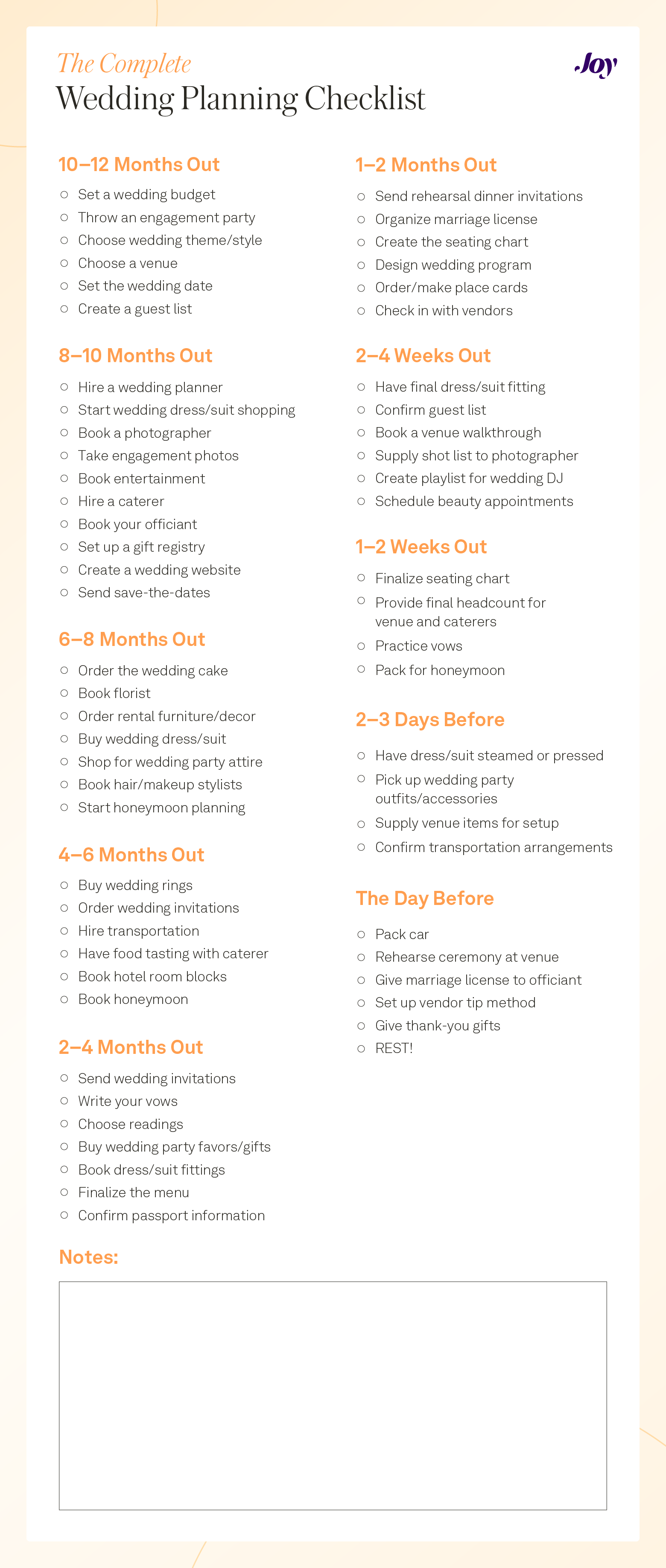 printable wedding planning checklist of tasks to do each month before the wedding date.