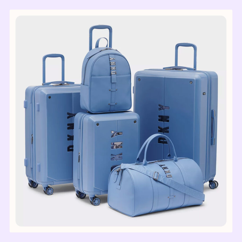 blue luggage set from online wedding registry