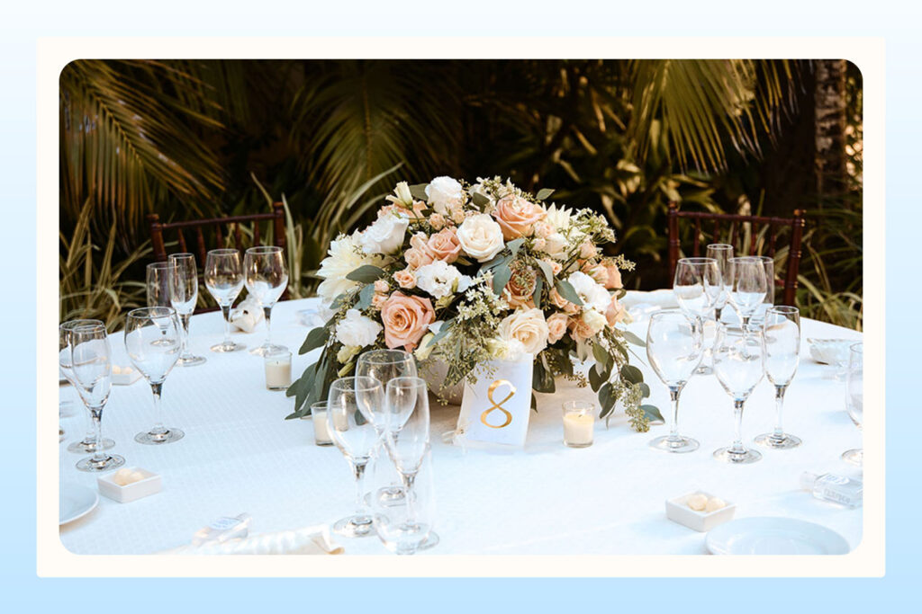 wedding table decor with floral centerpiece