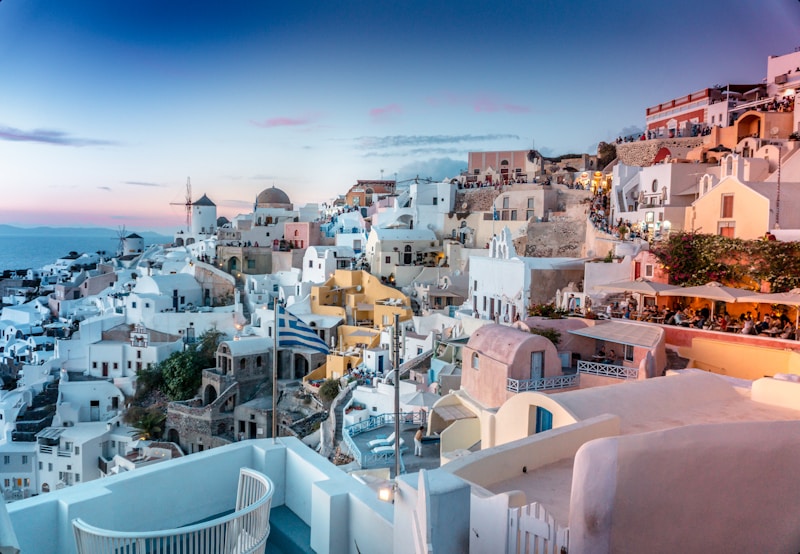 Sunset over Mediterranean coastal village