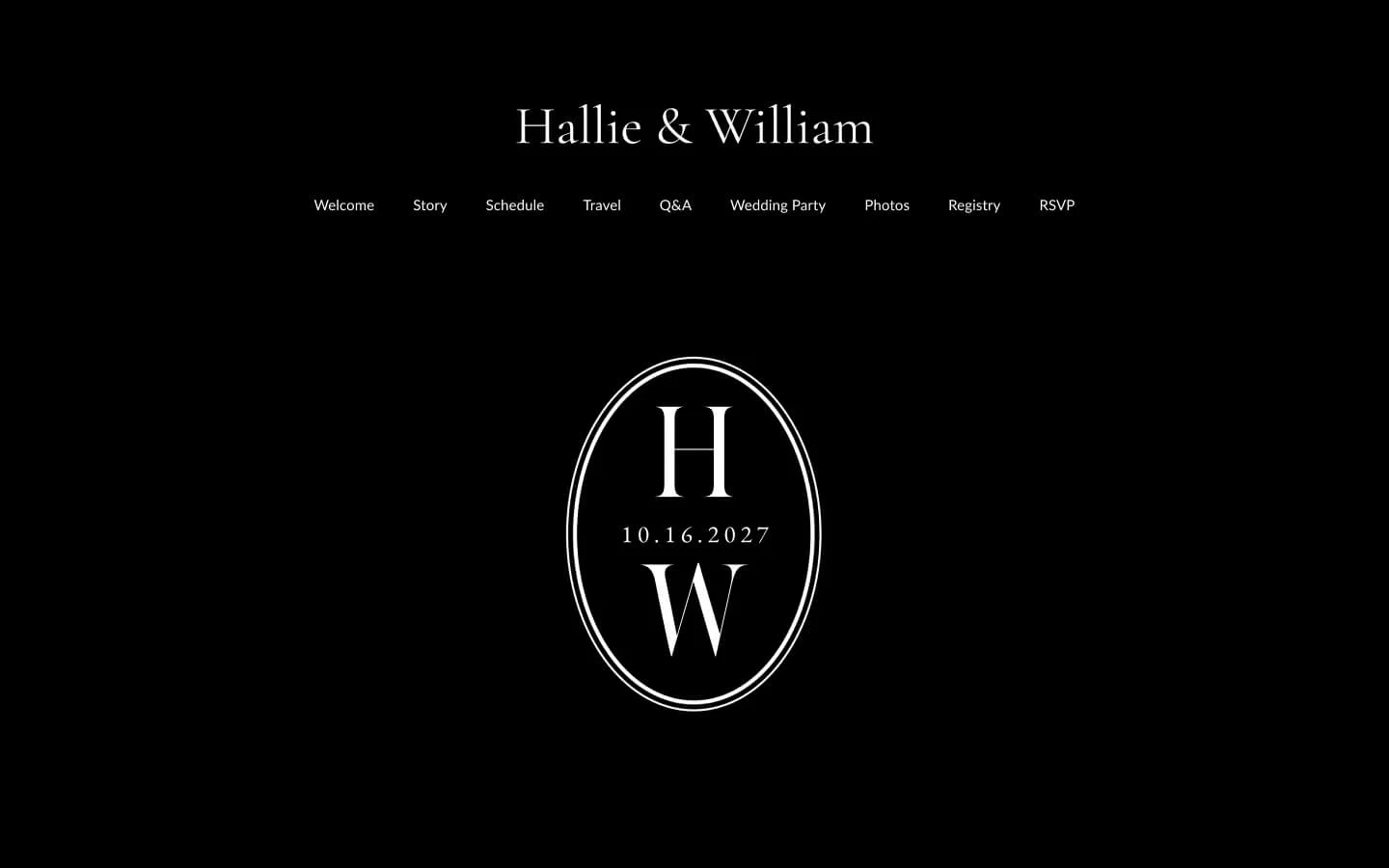 Newport Monogram Black wedding invitation with a crisp black monogram