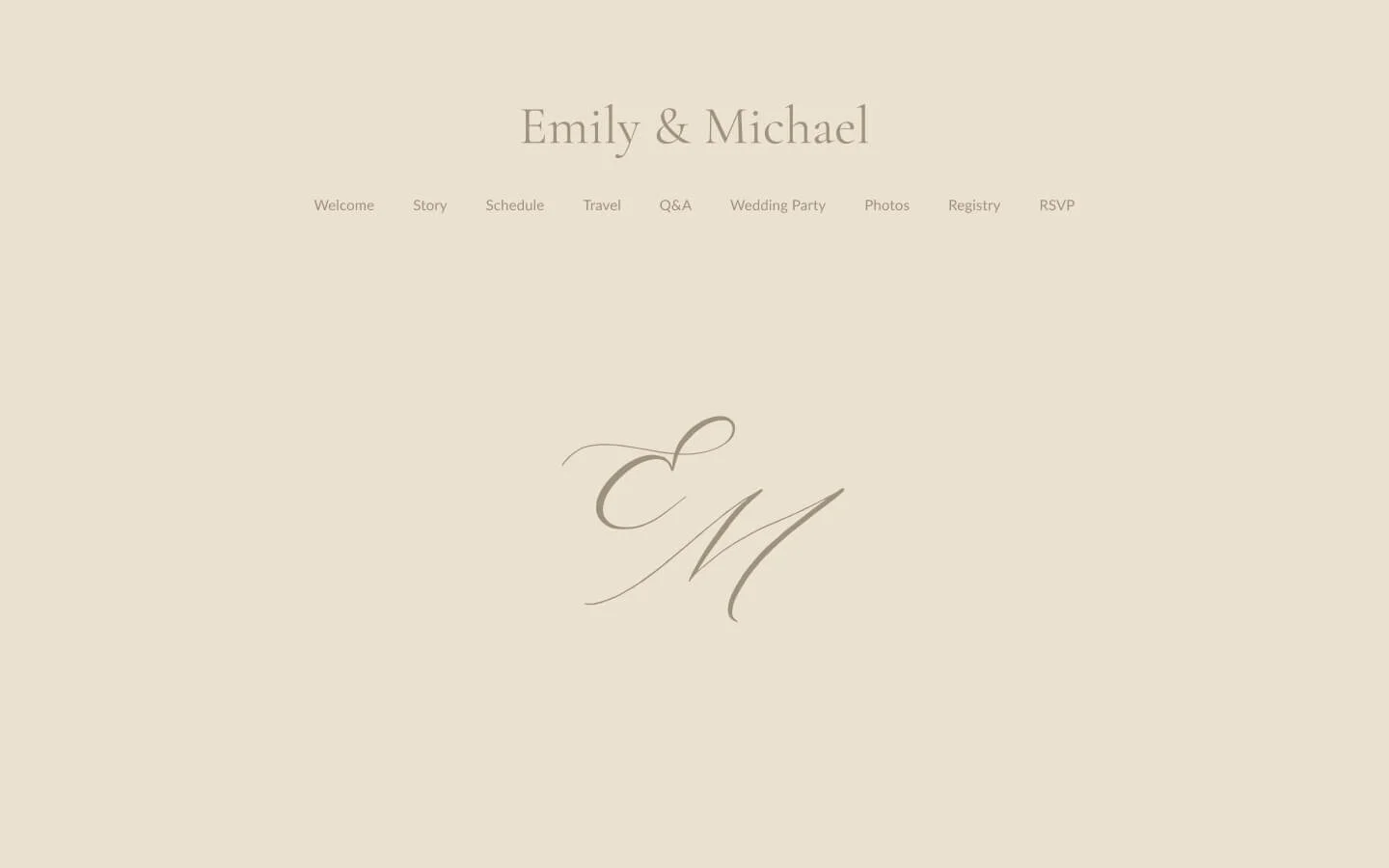Romantic Monogram Cream wedding invitation with a soft cream palette and script monogram
