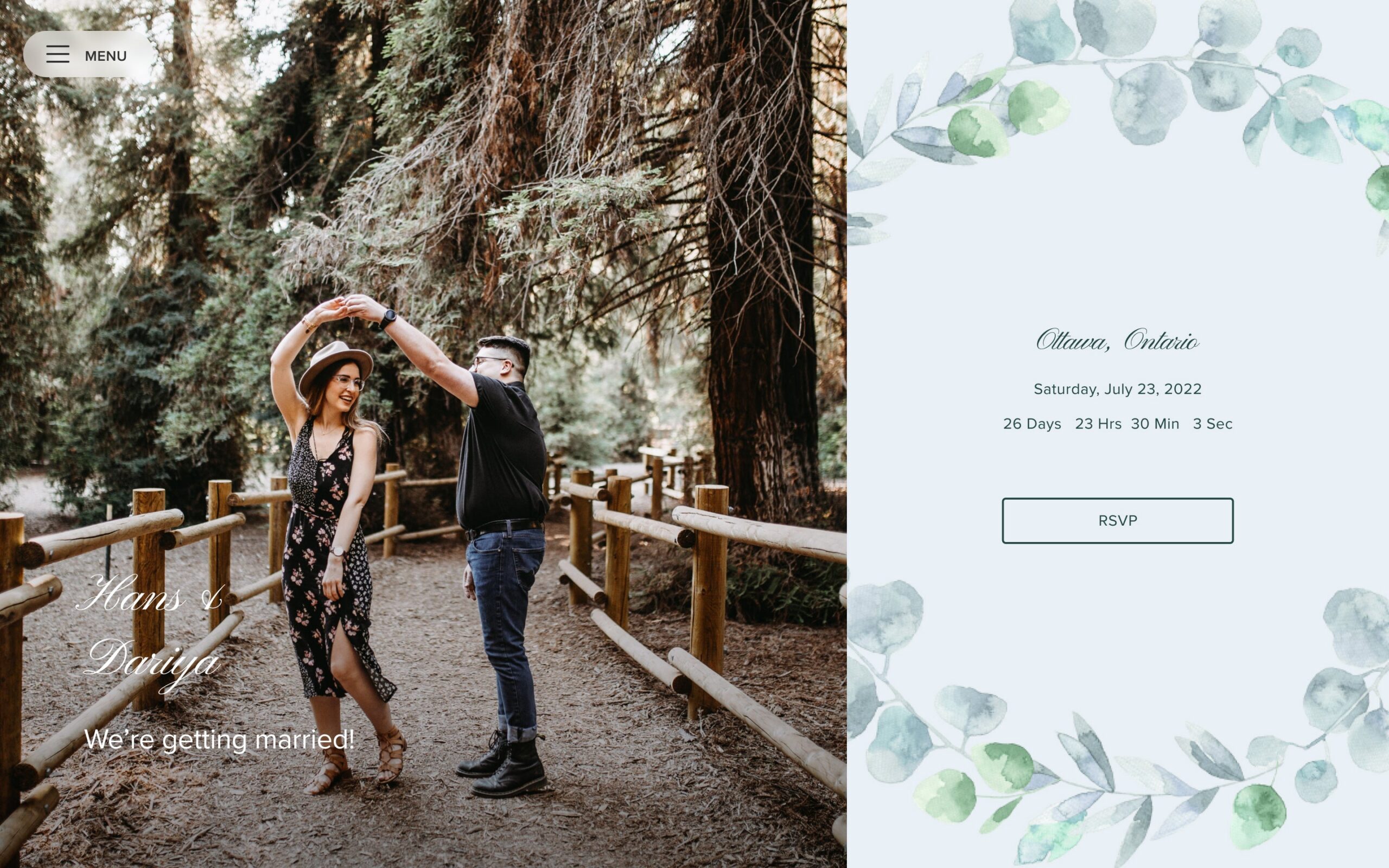 Eucalyptus Wreath wedding invitation with framed greenery border