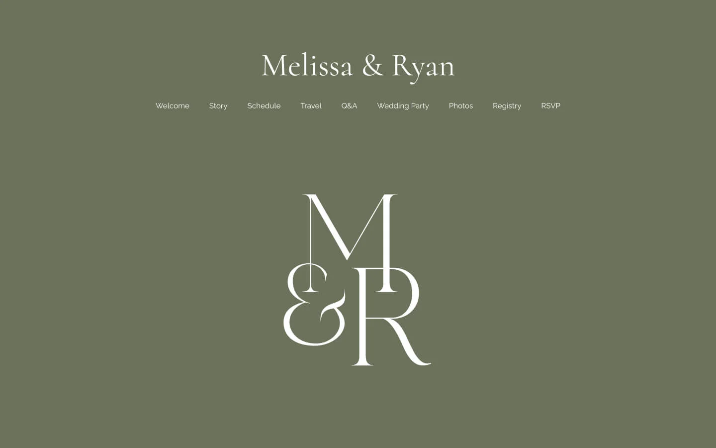 Felicity Monogram Olive wedding invitation with an understated olive green monogram