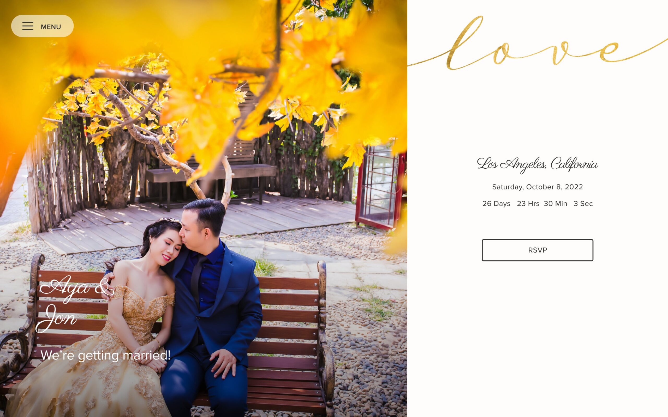 Love Script Gold wedding invitation with gold script typography