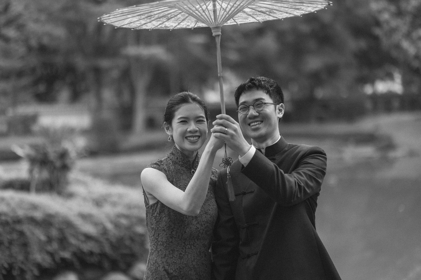 The couple laughing together