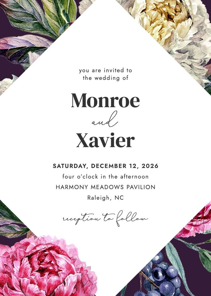 Dramatic Peonies wedding invitation design