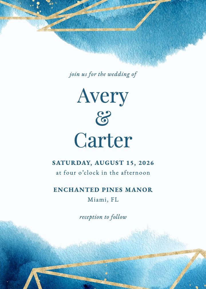Geometric Watercolor wedding invitation combining angular lines with a watercolor wash