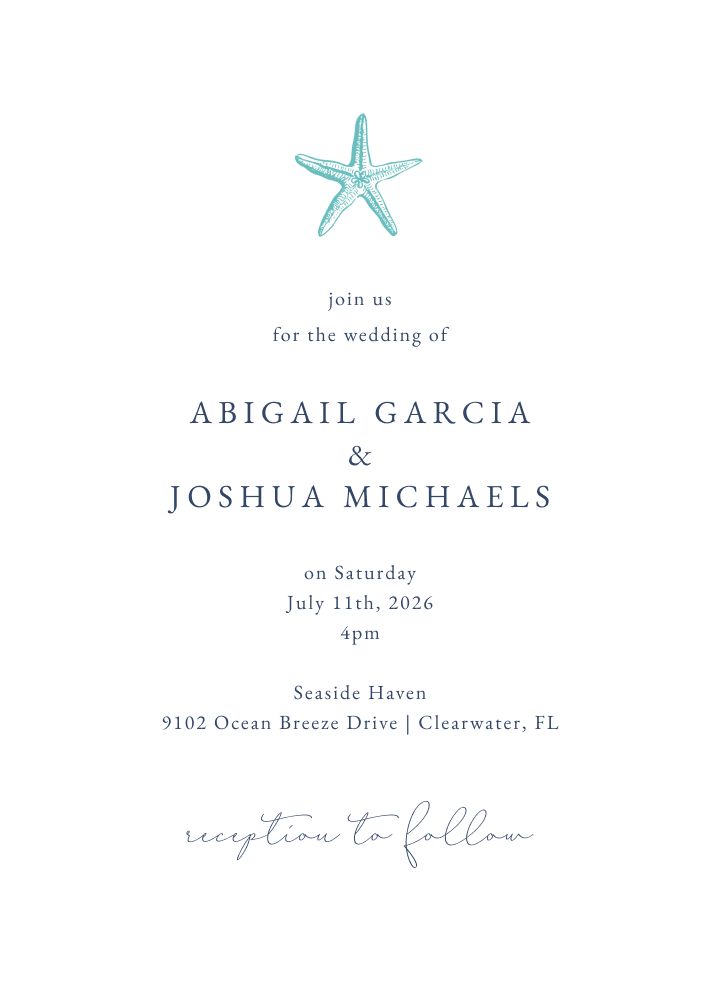 Captain Warren Abdul II wedding invitation with a starfish motif and clean typography