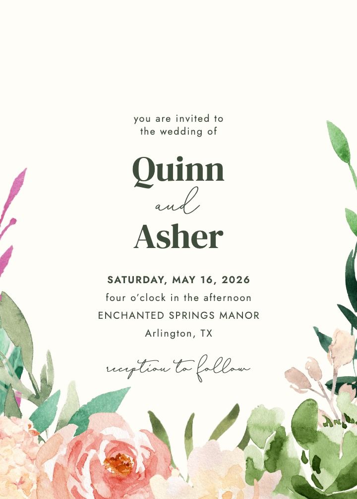 Vibrant Garden wedding invitation with saturated watercolor florals