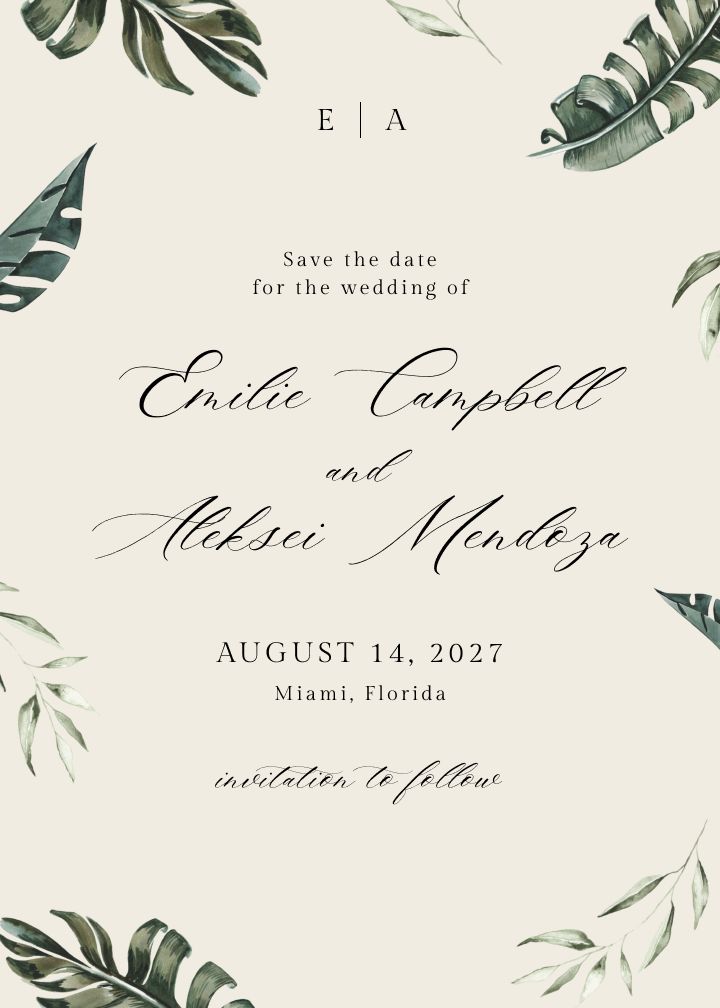 Tropical Botanical save the date card