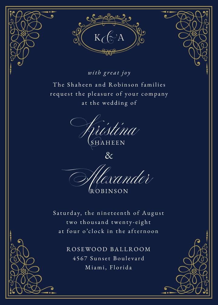 Queens Palace wedding invitation design