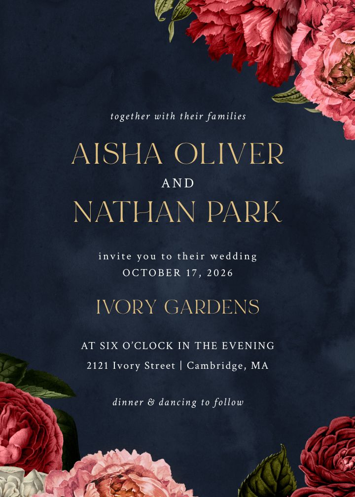 Classical Peonies wedding invitation design