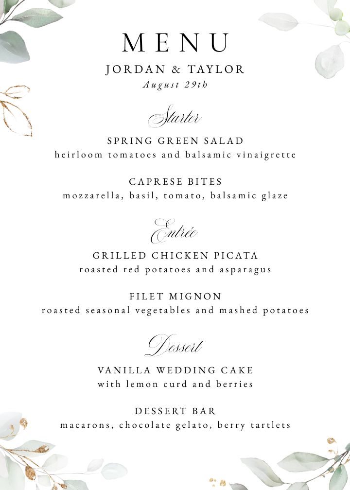 Menus Card