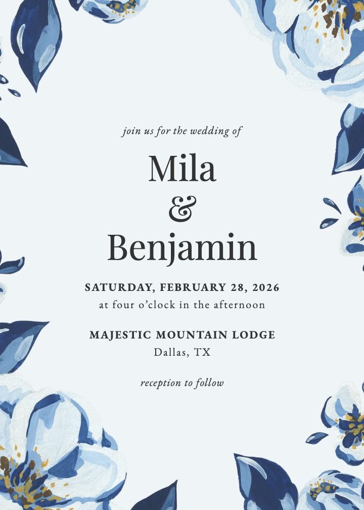 Blue Acrylic Floral wedding invitation by Joy, blue florals with the translucent look of acrylic stationery