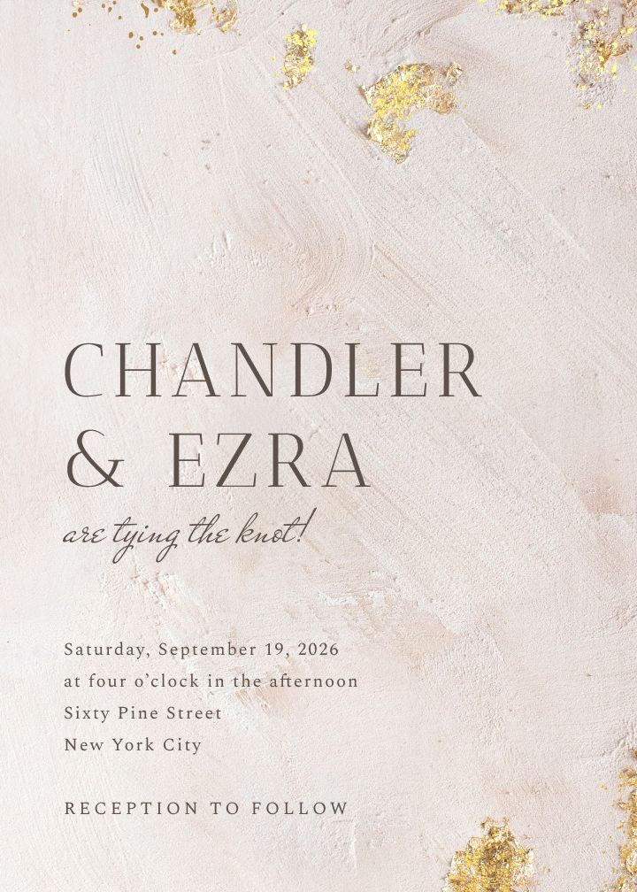 Cherie Foil wedding invitation with gold foil flecks on a blush background