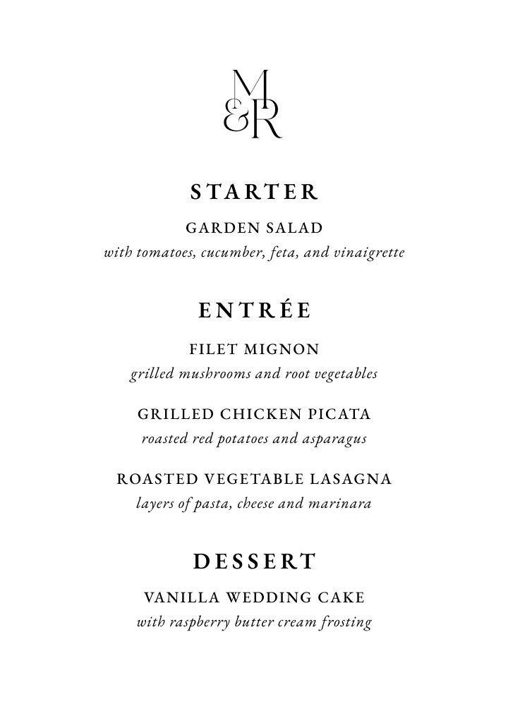 Menus Card
