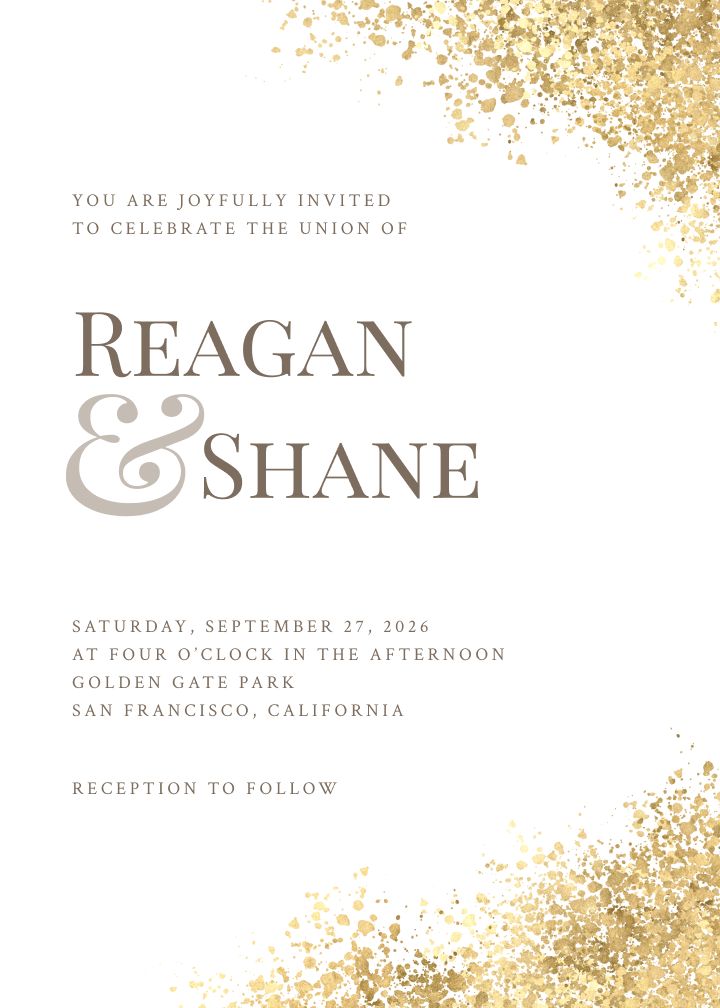 Gold Confetti wedding invitation by Joy, scattered gold accents on a white ground