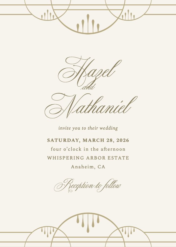Palace wedding invitation with stepped gold arch borders on cream