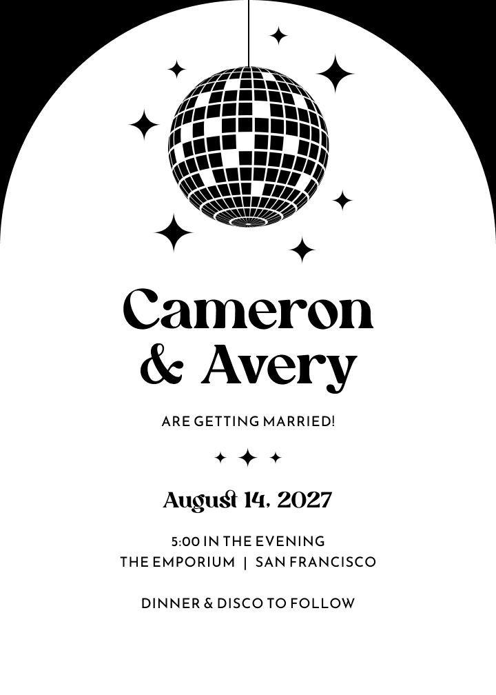 Mirrorball wedding invitation design
