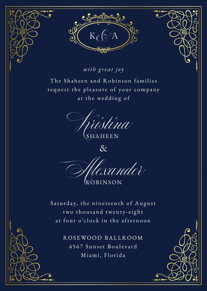 Queen's Palace Foil wedding invitation design