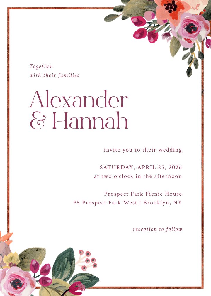 Copper Foil Blooms wedding invitation