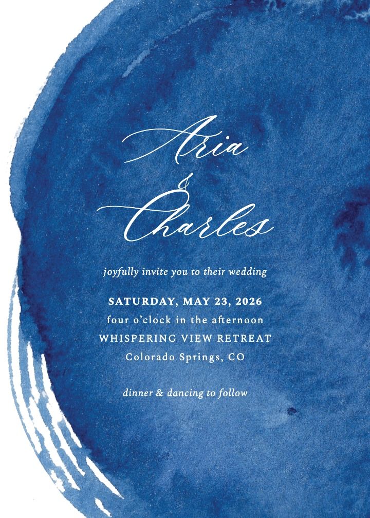 Porcelain Breeze wedding invitation with pale blue watercolor wash
