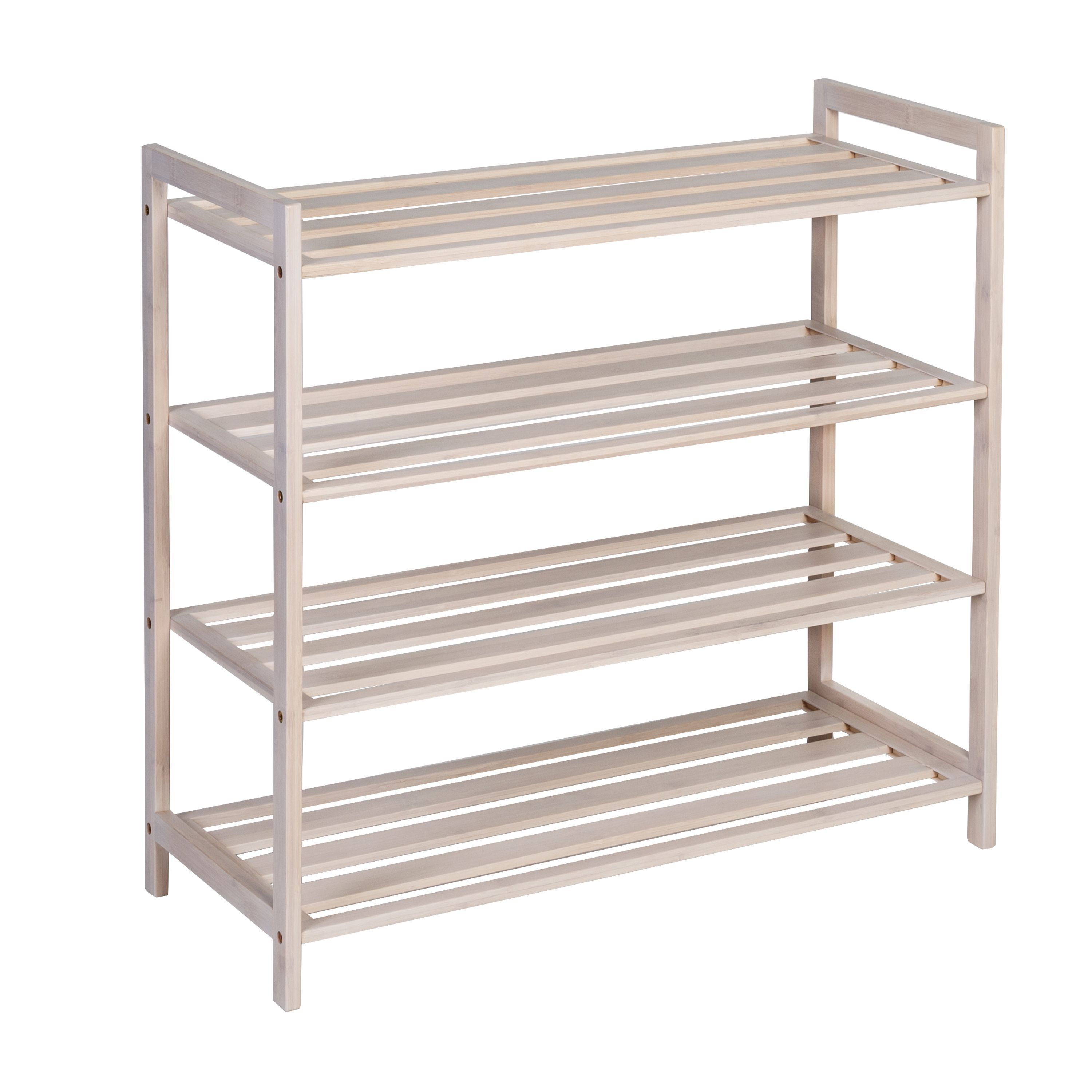 Honey-Can-Do 4-Tier Stackable Bamboo Shoe Rack in White Wash | Joy