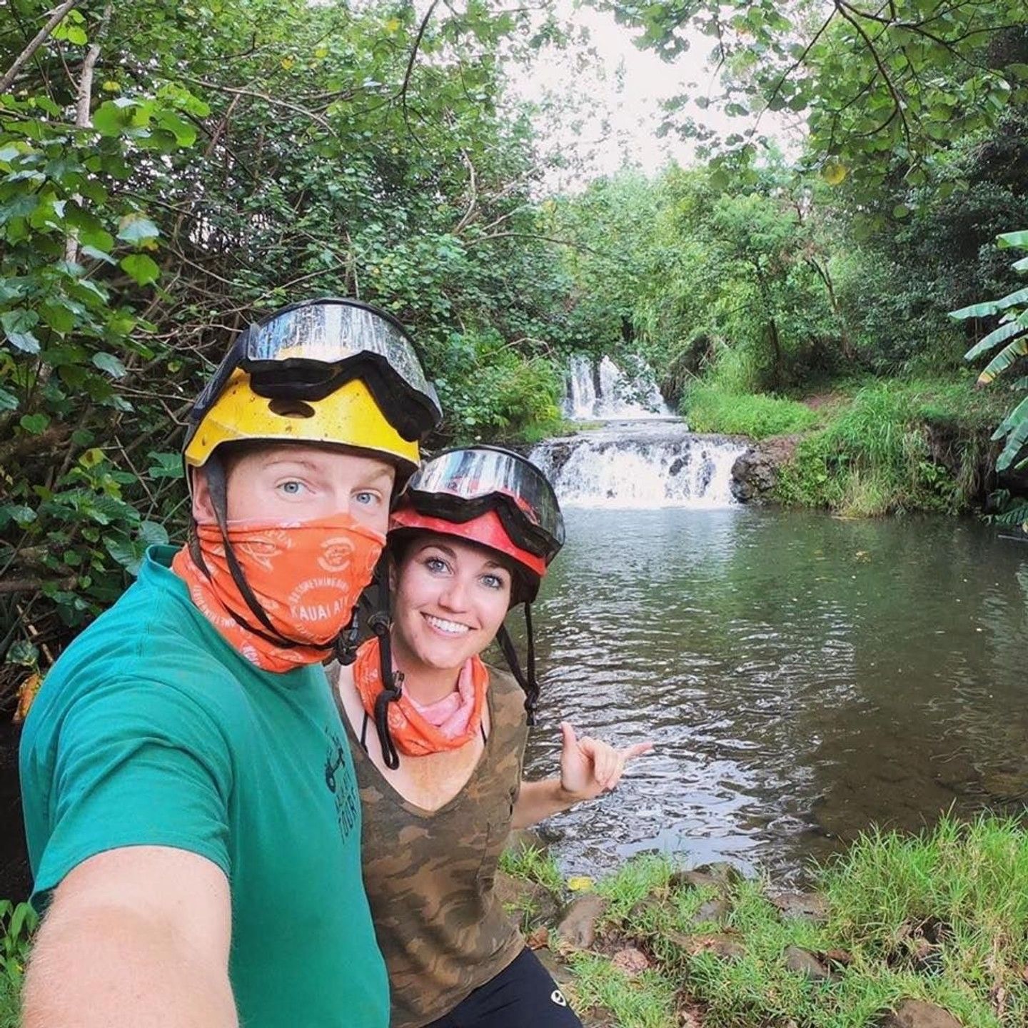 A couple taking a selfie on the Spur Experiences Waterfall ATV Tour (Koloa/Kauai)