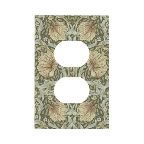William Morris Pimpernel Floral 1 Gang Decorative Duplex Outlet Cover Plate | Vintage Green Botanical Receptacle Wall Plate with Matching Screws, Easy-Clean Accent for Bedroom, Kitchen or Farmhouse Decor