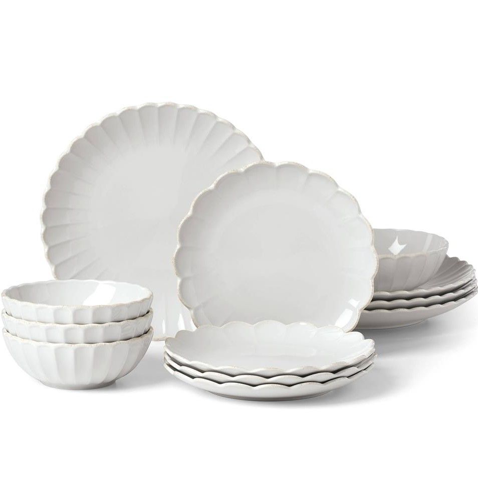 French Perle Scallop 12-Piece Dinnerware Set, Service for 4