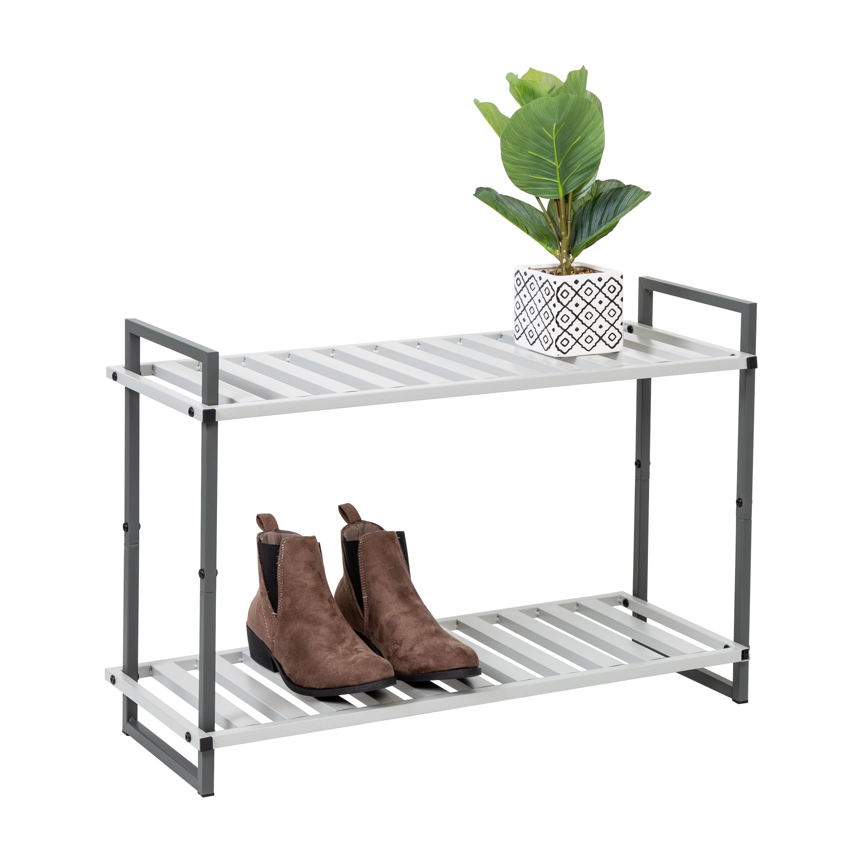 Honey-Can-Do 2-Tier Tubular Metal Shoe Rack in Grey | Joy