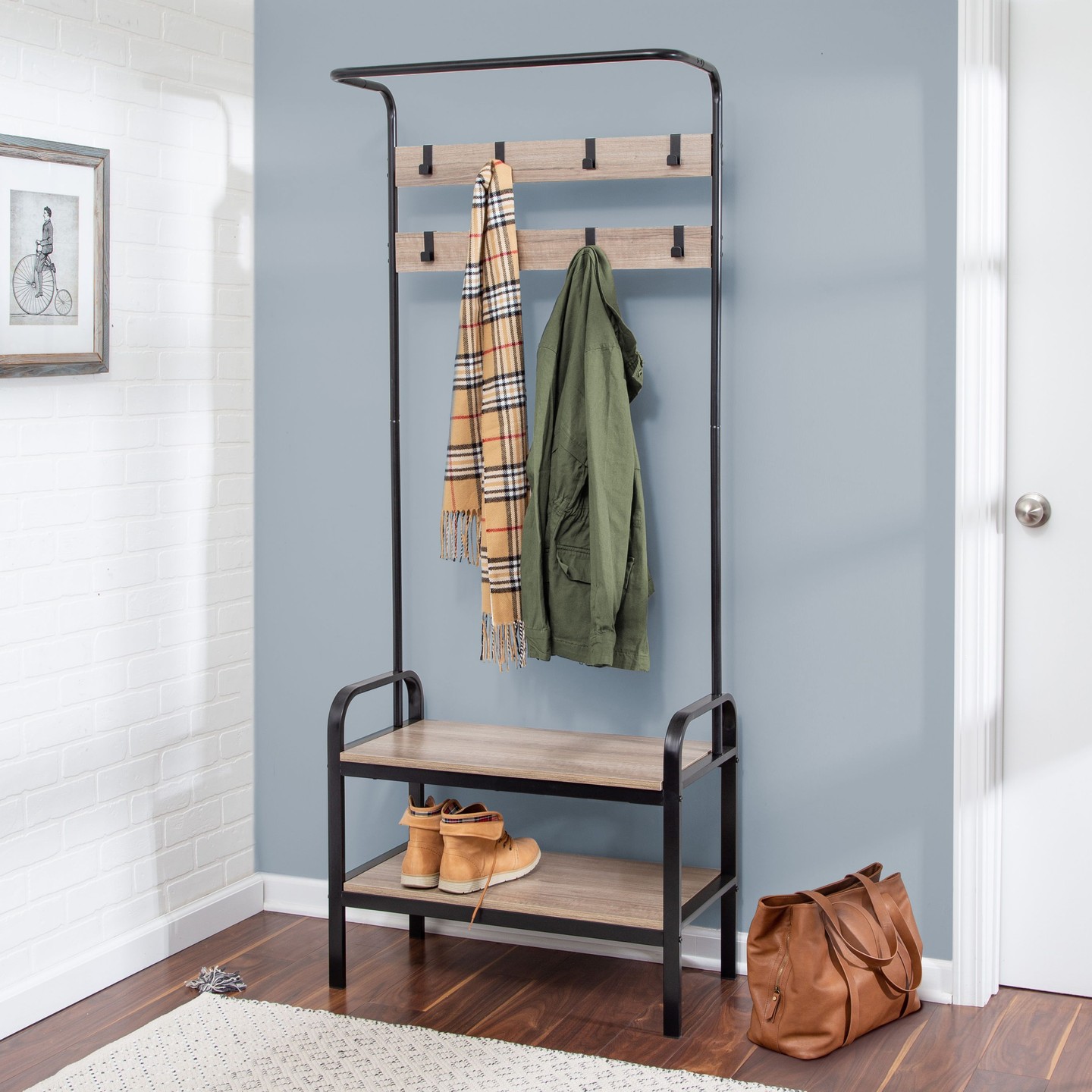 Honey-Can-Do Entryway Bench With Coat Hooks and Shoe Storage