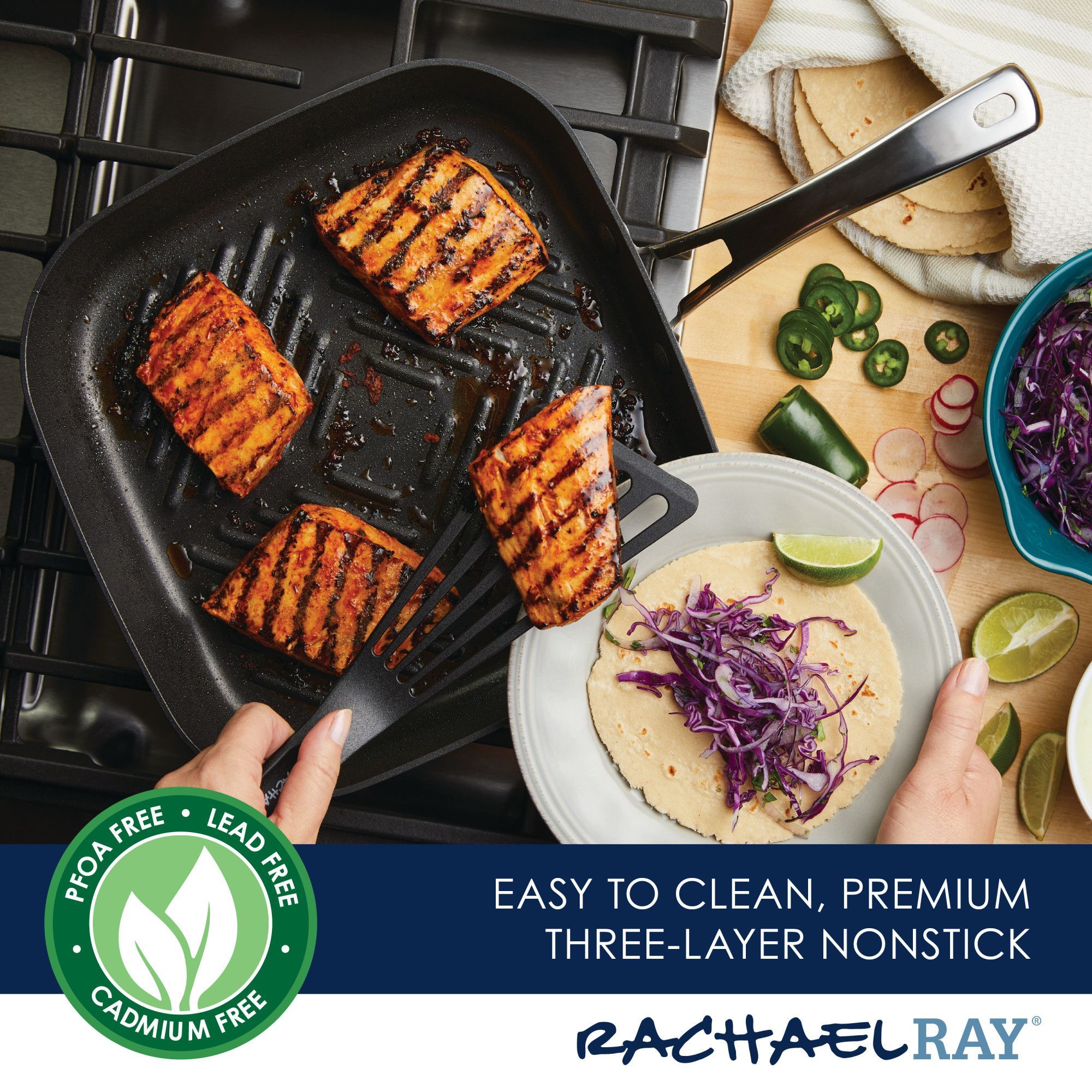 Rachael Ray Classic Hard Anodized Nonstick Square Stovetop Grill