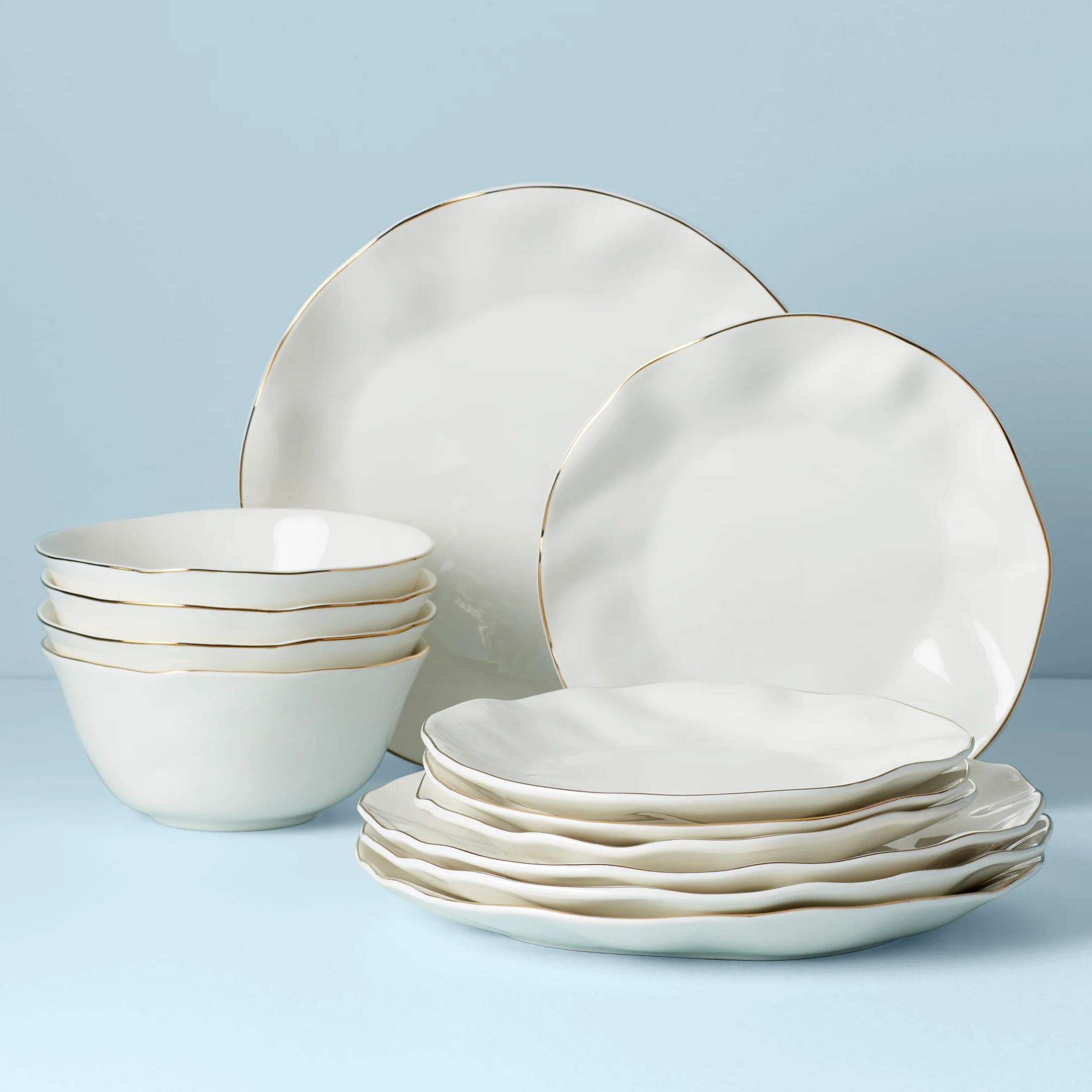Blue Bay White 12-Piece Dinnerware Set, Service for 4