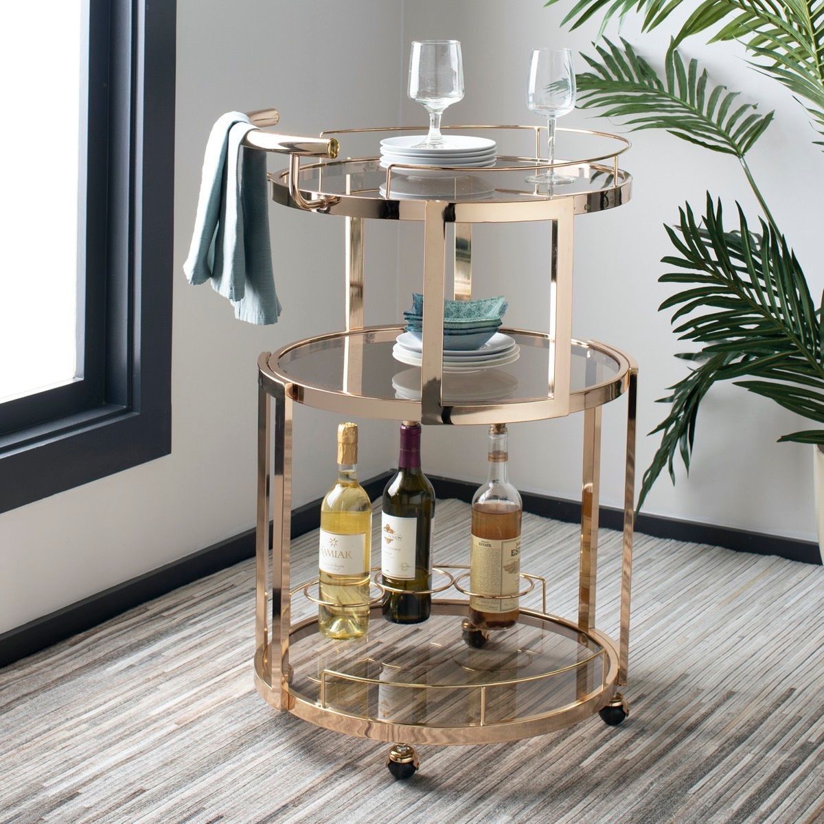 Safavieh Rio 3-Tier Round Bar Cart and Wine Rack