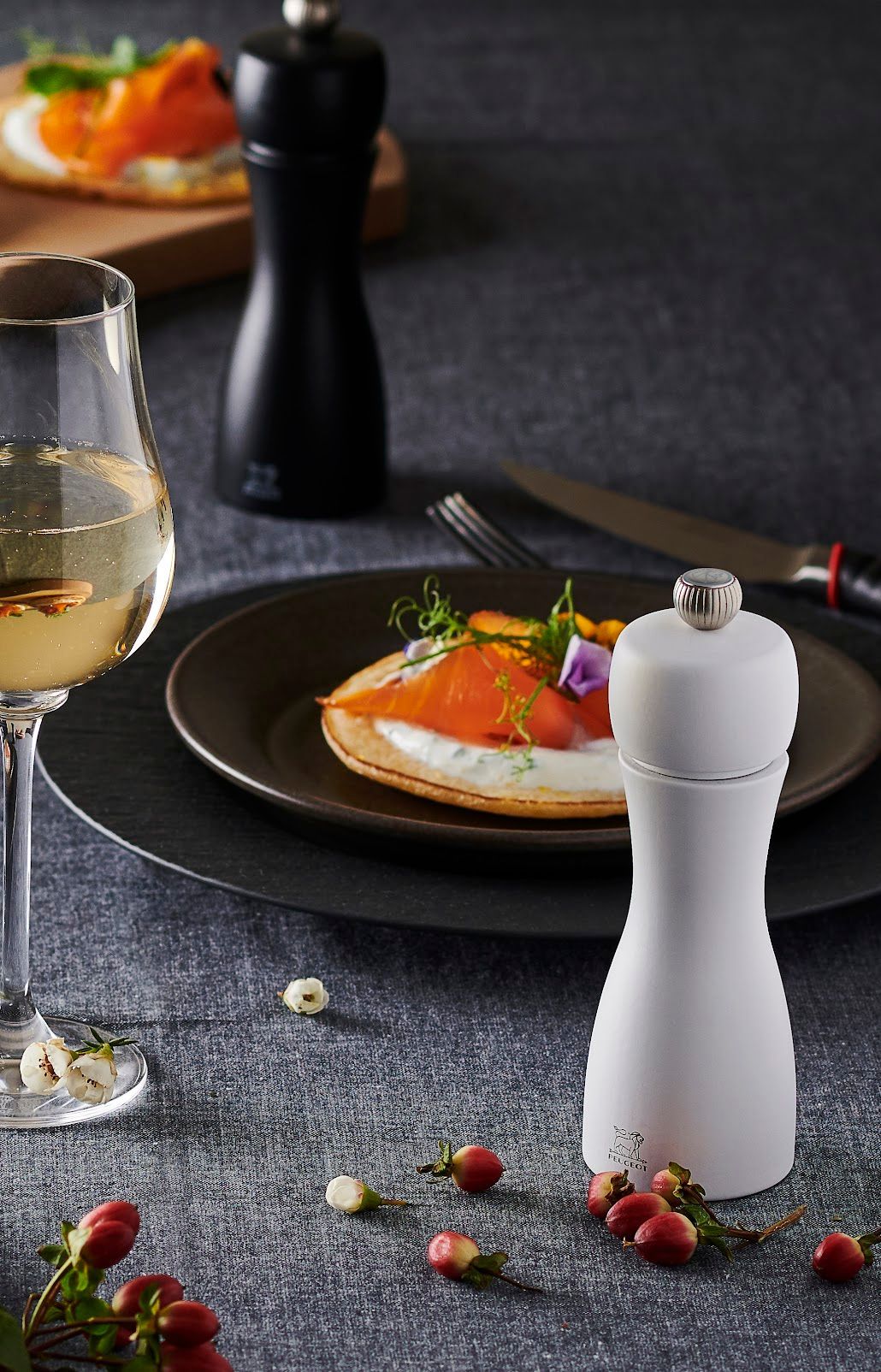 Peugeot Tahiti Wood Duo Pepper and Salt Mills in Matte Black and White