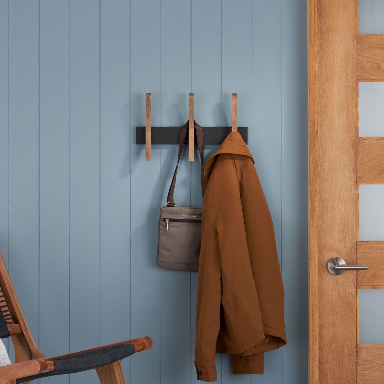 TRINITY Drakestone Mid-Century Coat Rack with 3 Hooks in Black | Joy