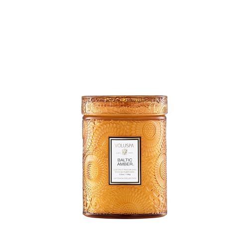 Voluspa Baltic Amber, Small Candle Jar, 5.5 oz, 50 Hour Burn Time, Coconut Wax for Clean Burning, Handcrafted in the USA