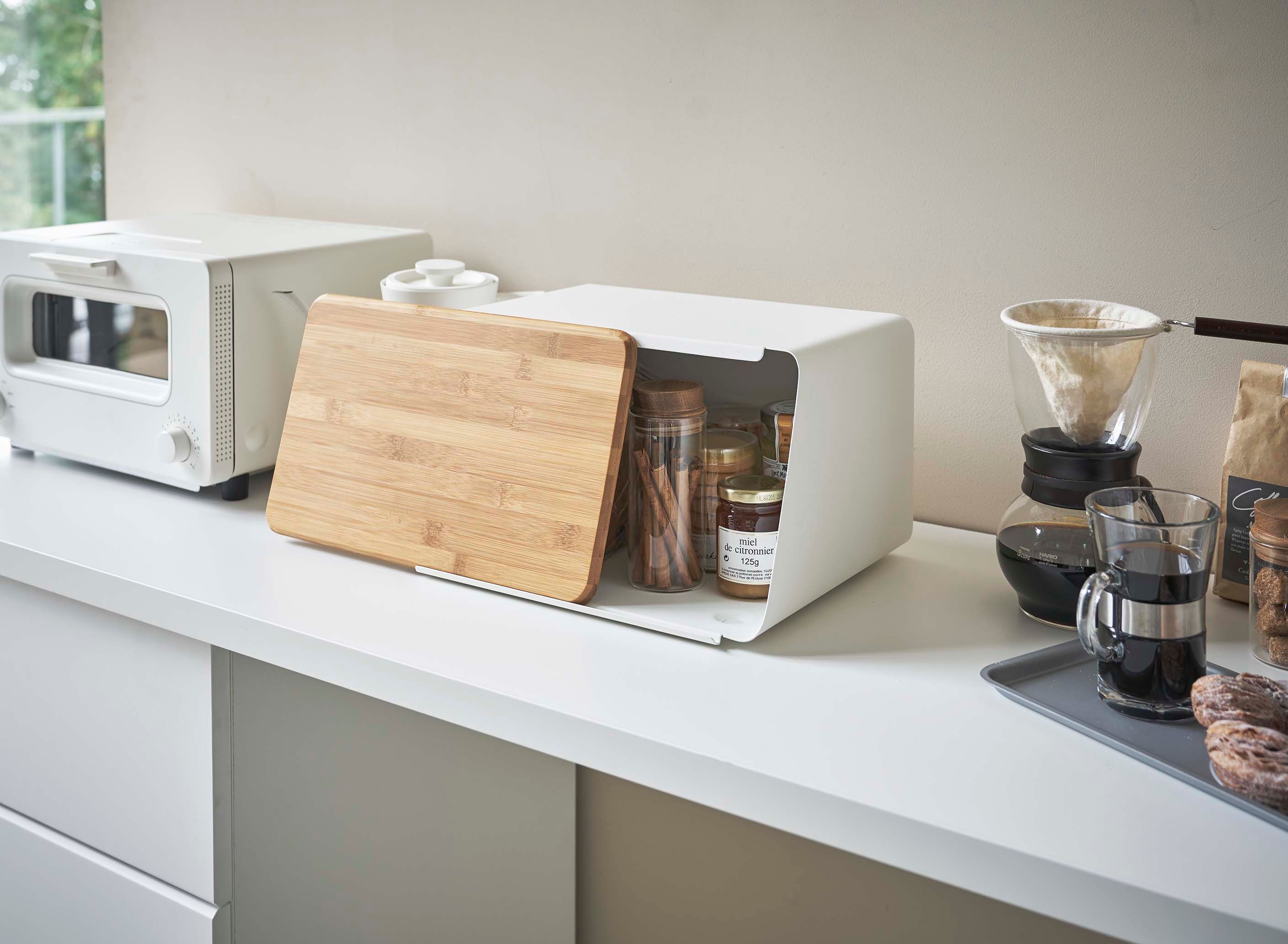 Yamazaki Bread Box with Cutting Board Lid in White Joy