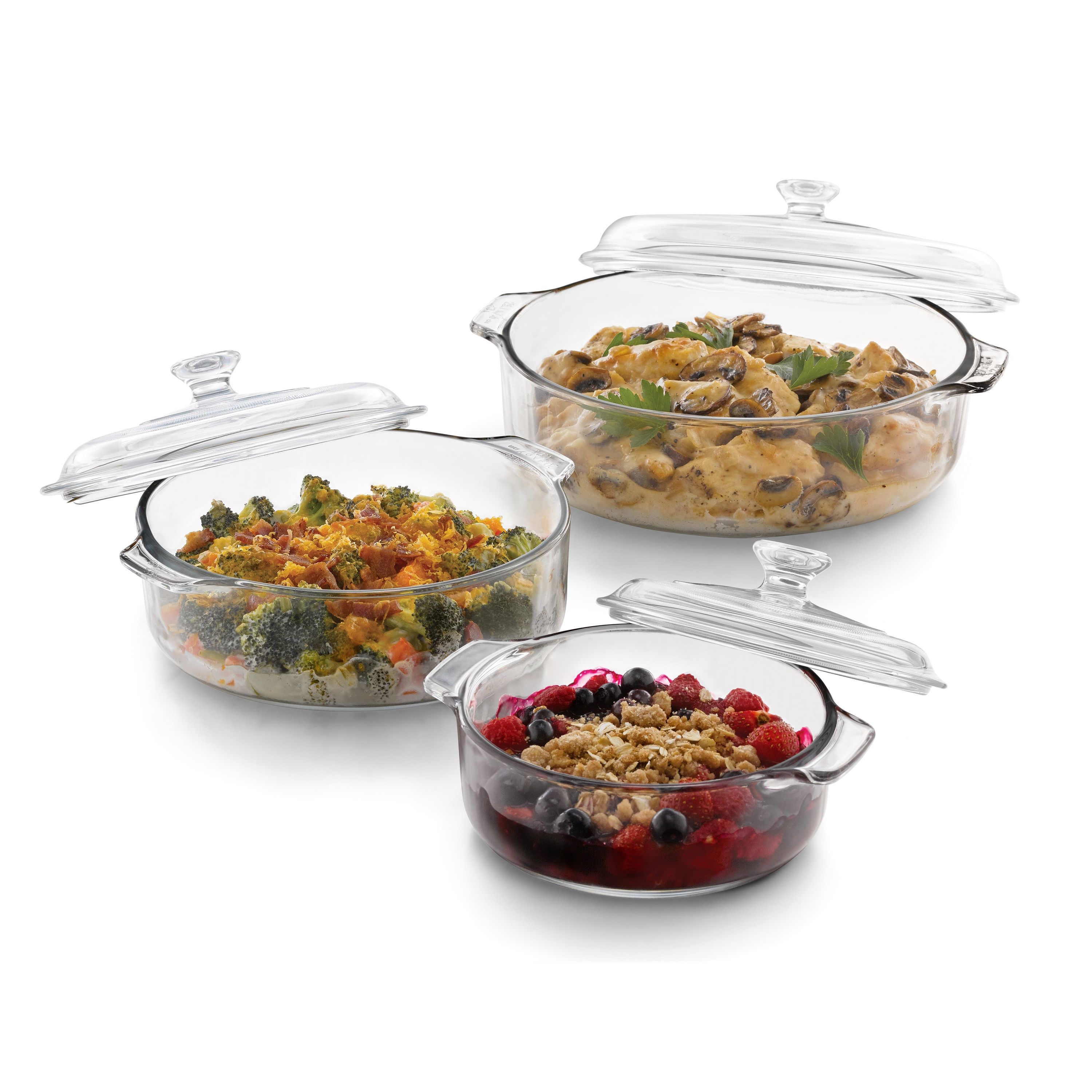 Baker's Basics 3-Piece Glass Casserole Baking Dish Set with Glass Covers