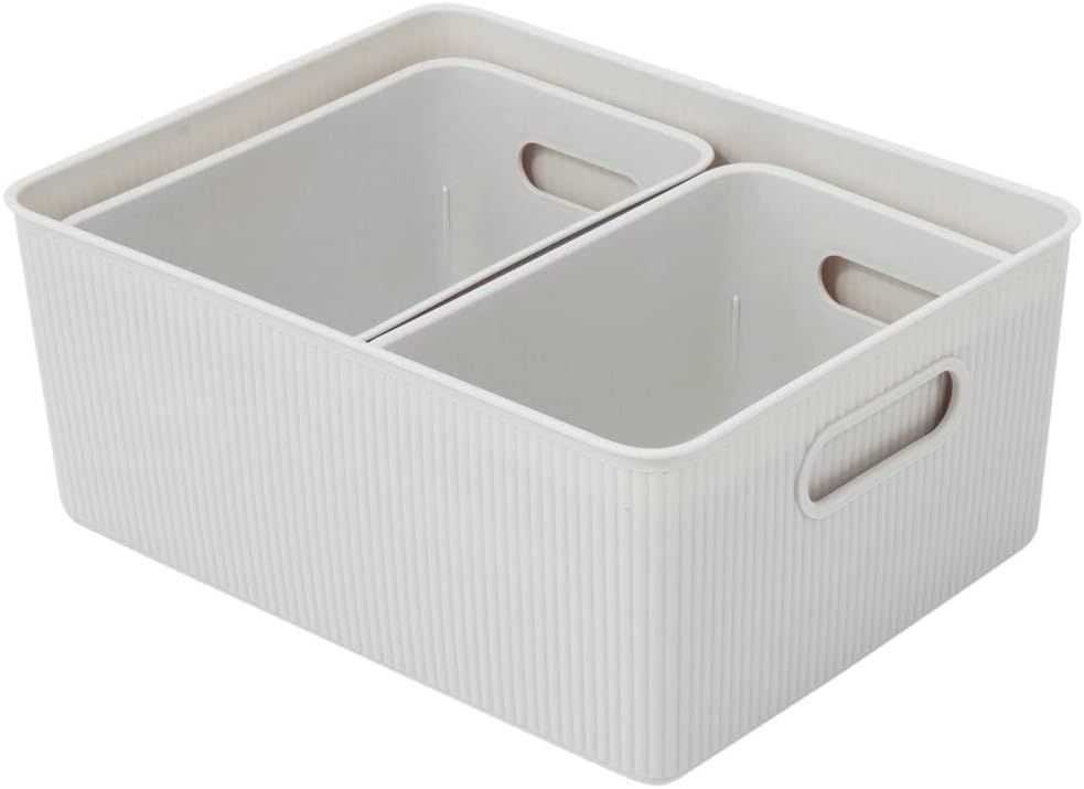 Superio 15L Medium White Smoke Ribbed Storage Bin with Lid, Plastic Storage  Bin