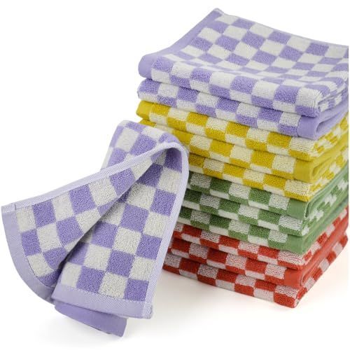 Washcloths 12 Pack Checkered - Wash Cloths for Showering (13"x13")