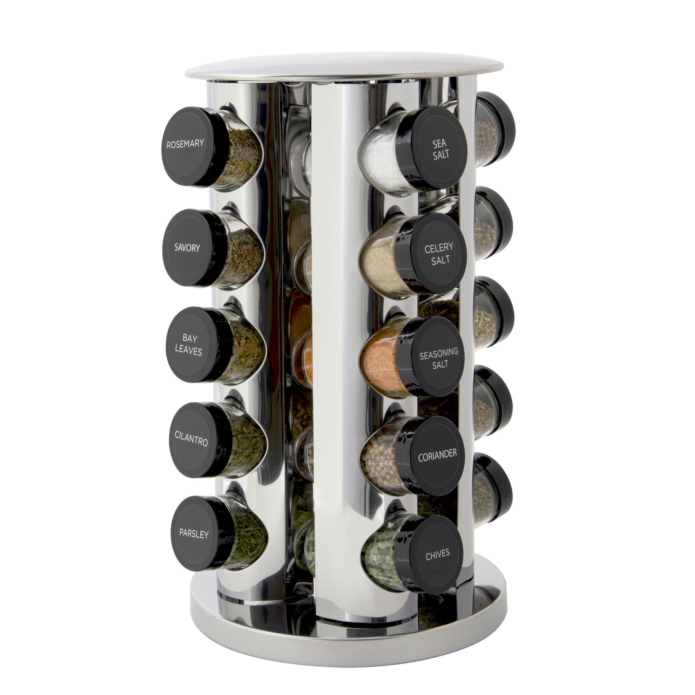 20-Jar Revolving Pre-Filled Countertop Spice Rack Organizer Stainless Steel  with Free Spice Refills for