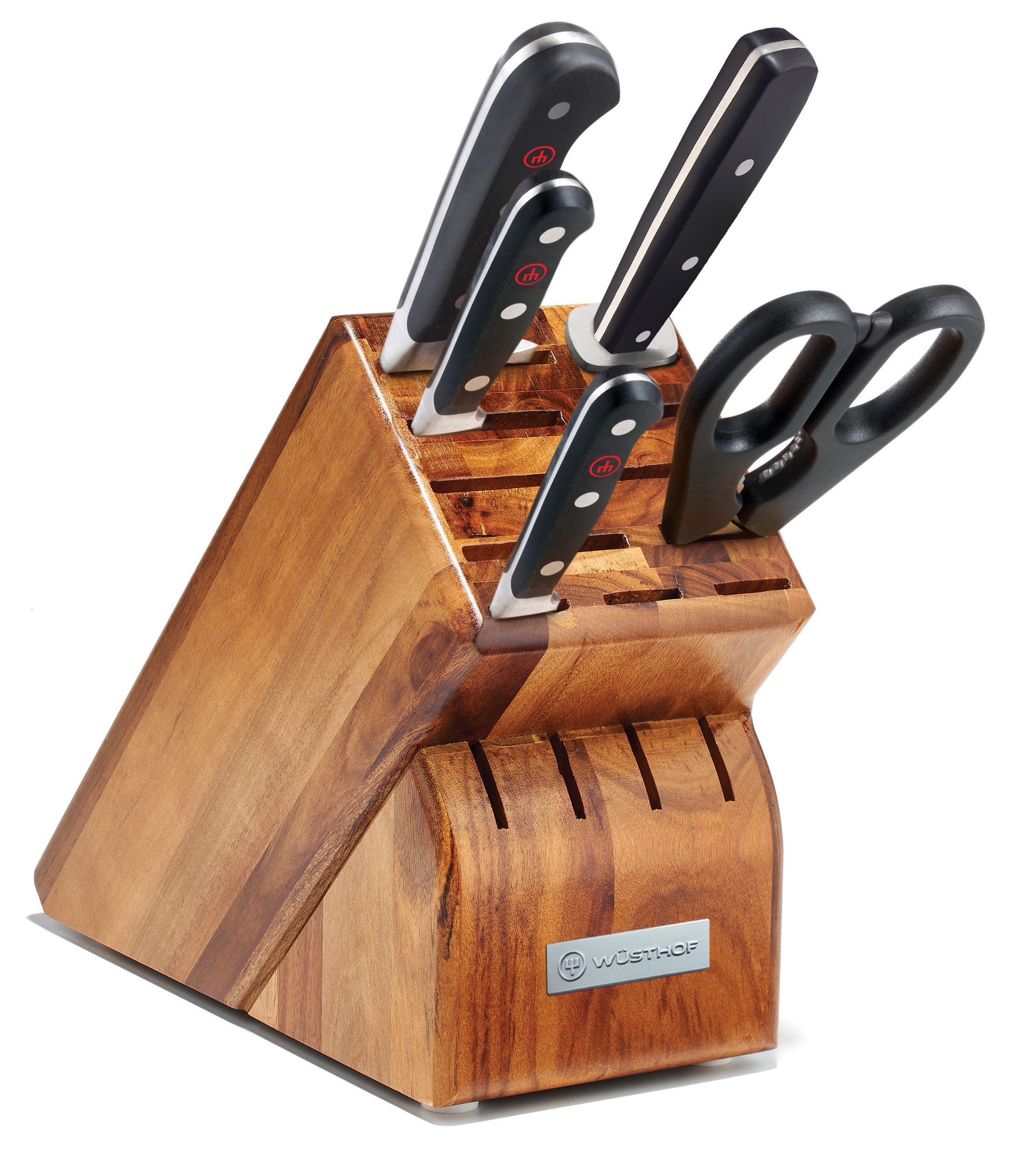 Knife block "4KNIVES" with 6 knives from series "1905";  Block of acrylic glass with clear front, magnetic holder, W x D x H: 24 x  15 x 41 cm - 