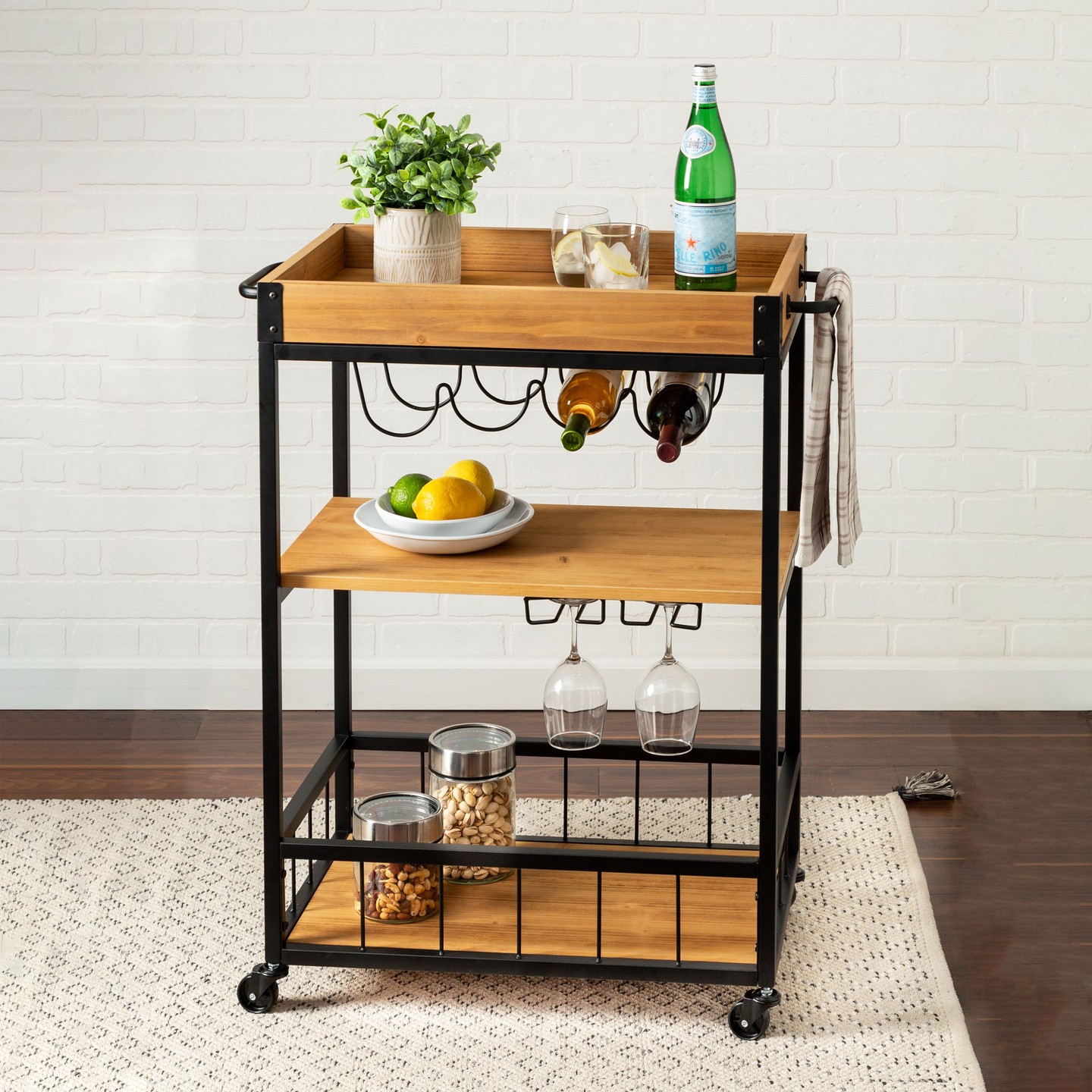 Honey-Can-Do Industrial Rolling Bar Cart With Removable Serving Tray